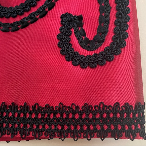 Dolce & Gabbana Pencil Skirt 46 Red Silk Mikado Jacquard Black Embellishments - Picture 7 of 9